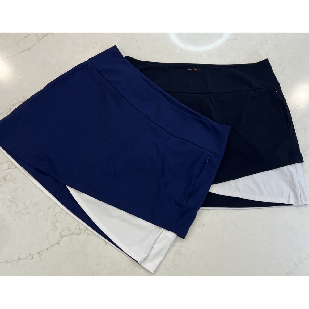 Kinona Lot 2 Wrap It Up Black & Navy Golf Tennis Athletic Skorts Women Skirt XXL